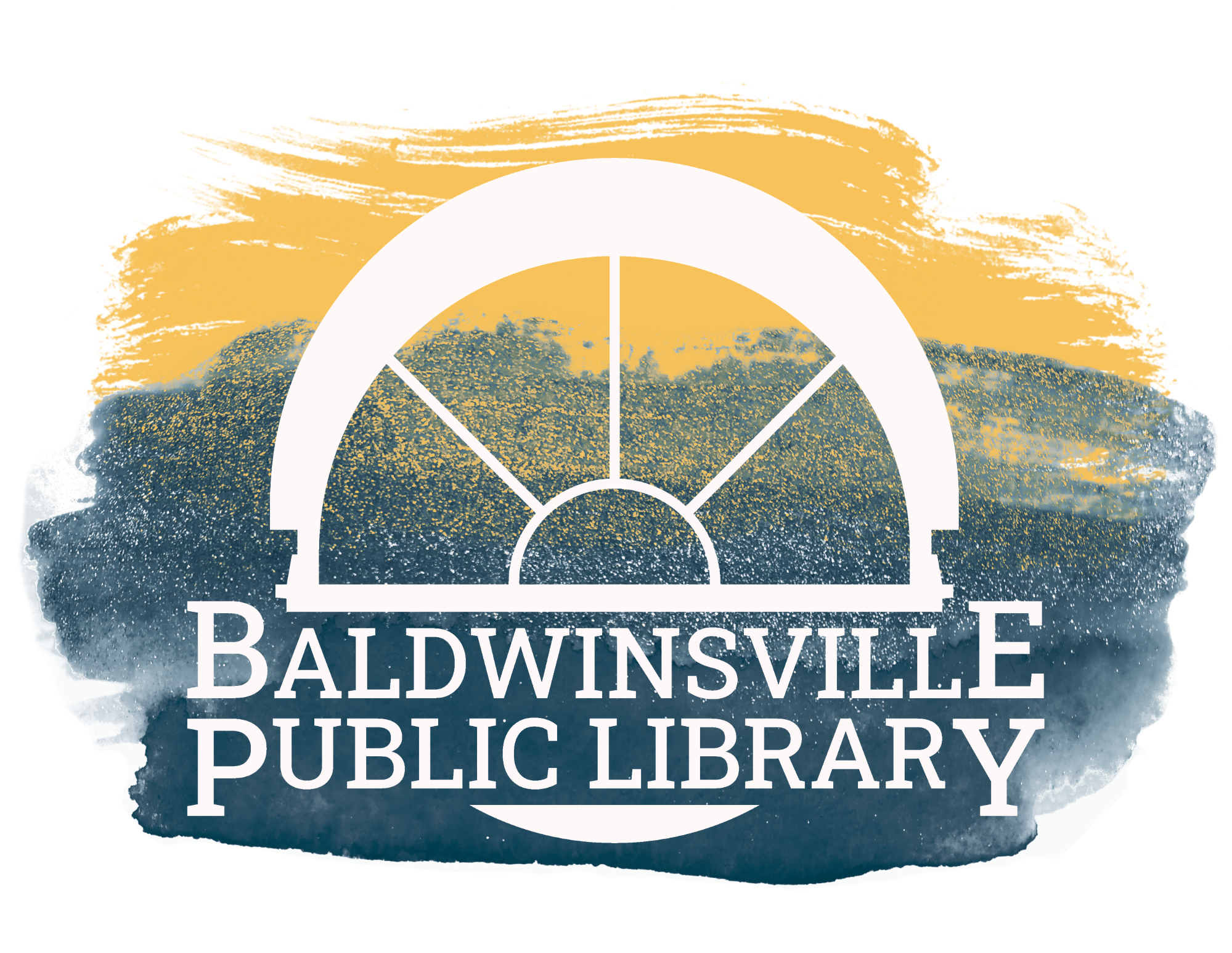 Library Logo with watercolor designs behind highlighting the window element