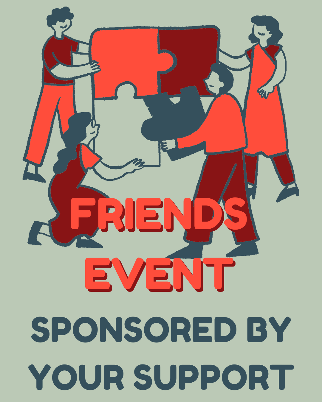 Friends Event Identifier Image showing four people helping solve a puzzle and the text 