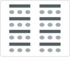 graphic showing tables arranged in two rows with chars on one side facing front