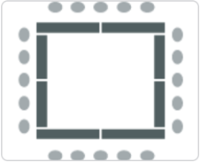 graphic showing several chairs around an open square table configuration